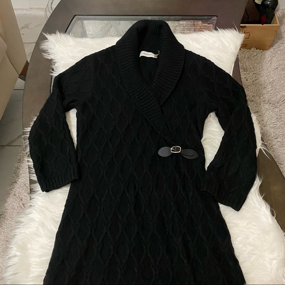 Shawl Collar black Knit Sweater Dress. Size M - Picture 4 of 11